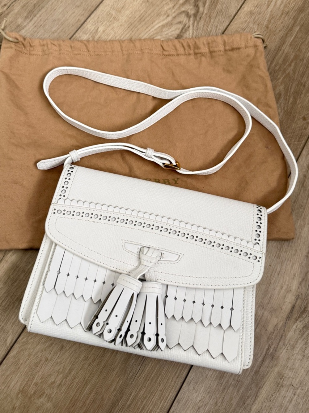 Burberry Macken White Fringe Leather Crossbody Bag Tassel - Picture 12 of 12